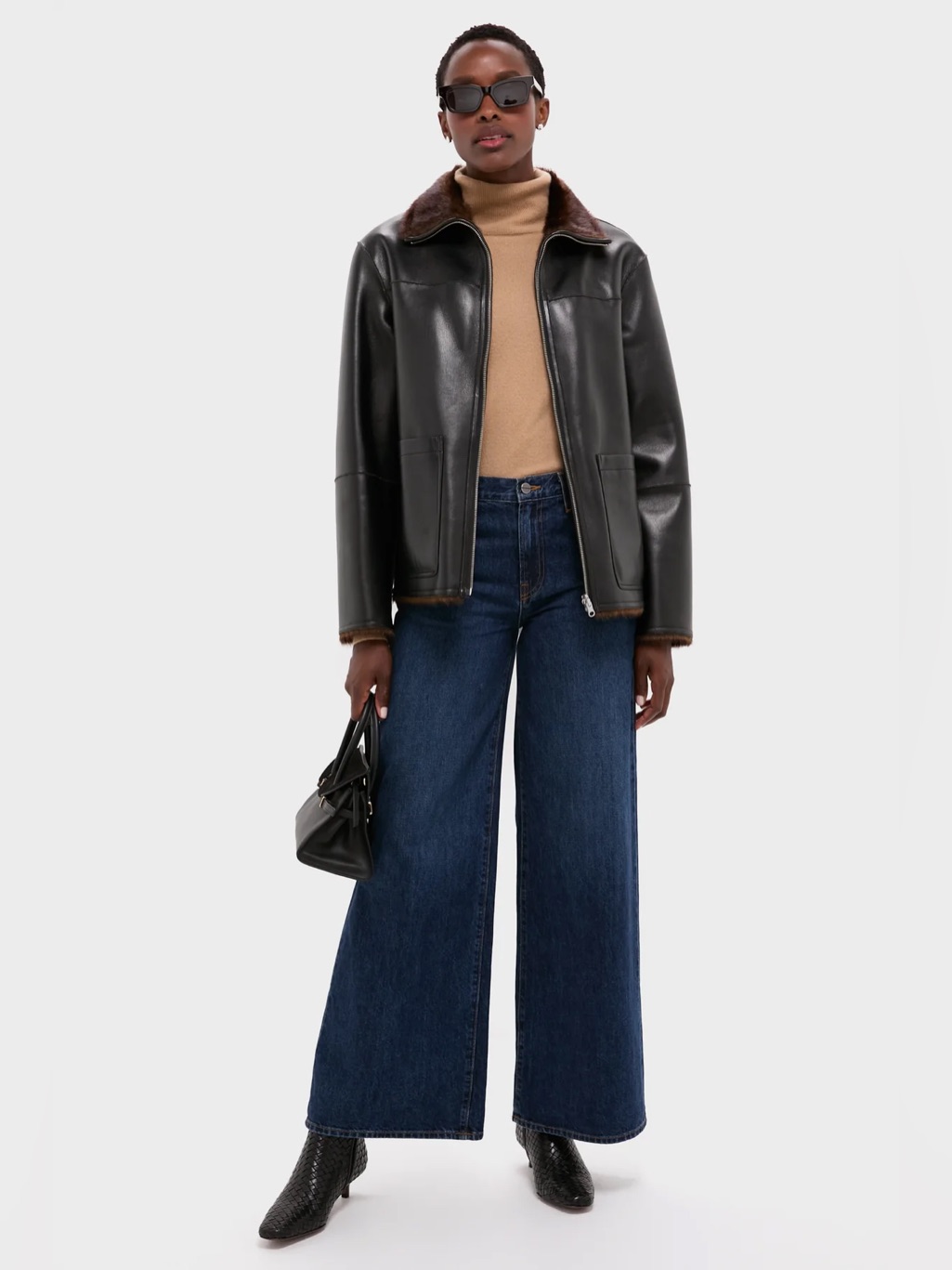 Reversible Faux Leather/Shearling Fur Jacket By Stand Studio Brella